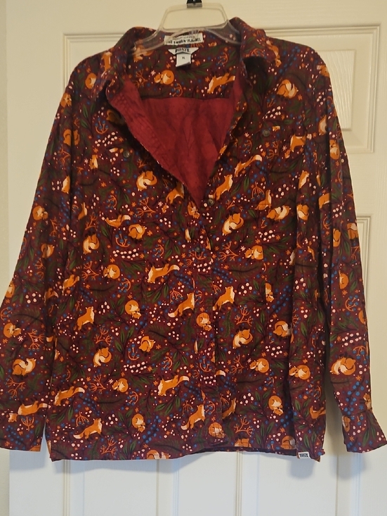 Duluth Trading Co Tops - Duluth Trading Co Red Flannel Shirt with Orange and Green Fox Print
